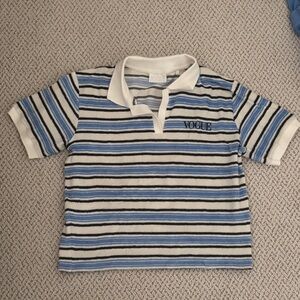 Vogue Blue, White & Black Striped Short-Sleeve Polo terry material